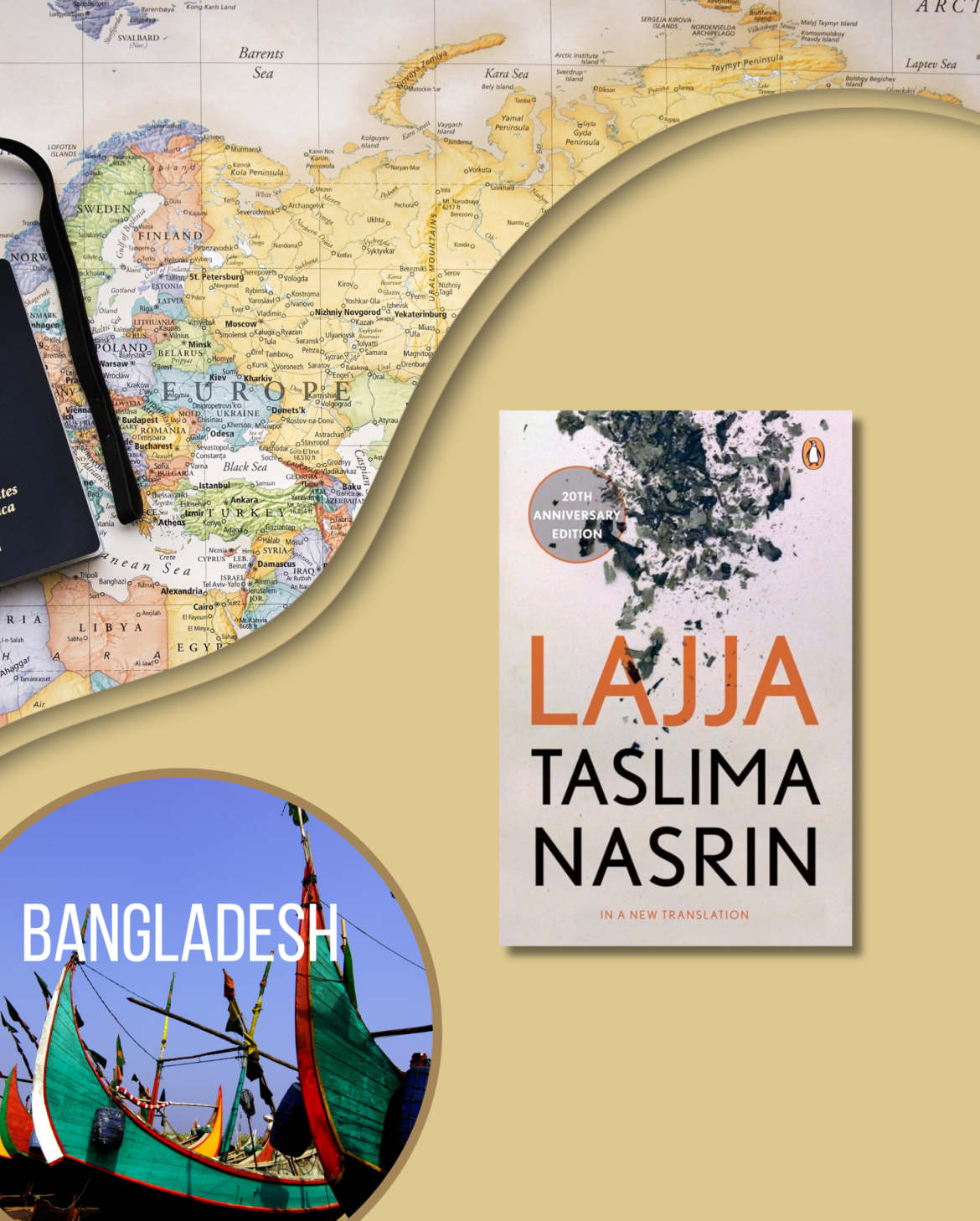 Photoshop image showing book cover of Lajja, indicating its a book from Bangladesh